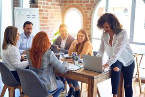 Group,Of,Business,Workers,Working,Together.,Middle,Age,Beautiful,Businesswoman